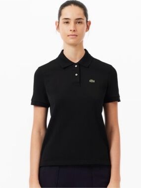 Lacoste Women’s Black Pique Polo Shirt Green Crocodile, Size 44 - NWT